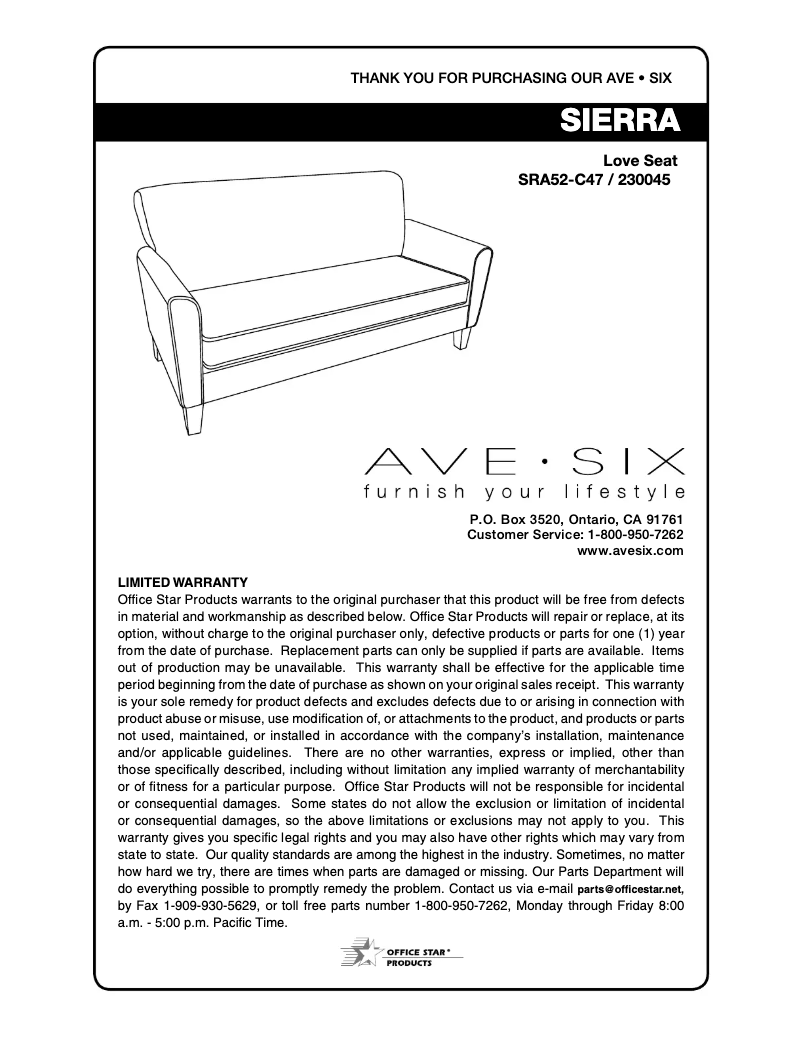 Page 1 de la notice Manuel utilisateur Ave Six Sierra SRA52