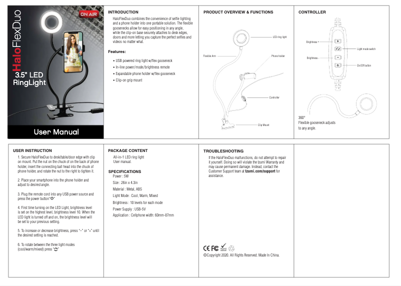 Page 1 de la notice Manuel utilisateur On Air Halo Flex Duo