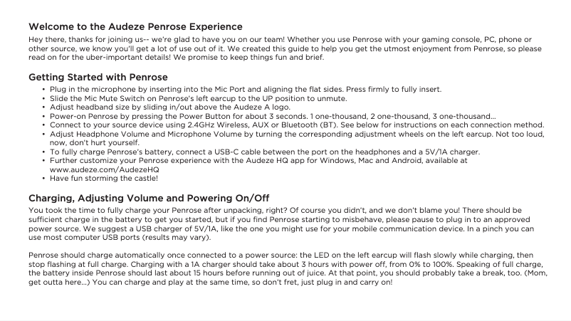 Page n°1 - Manuel utilisateur Audeze Penrose