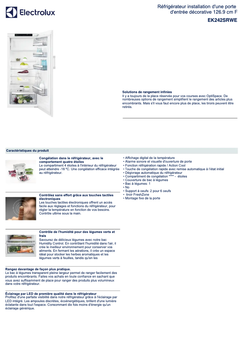 Page 1 de la notice Fiche technique Electrolux EK242SRWE