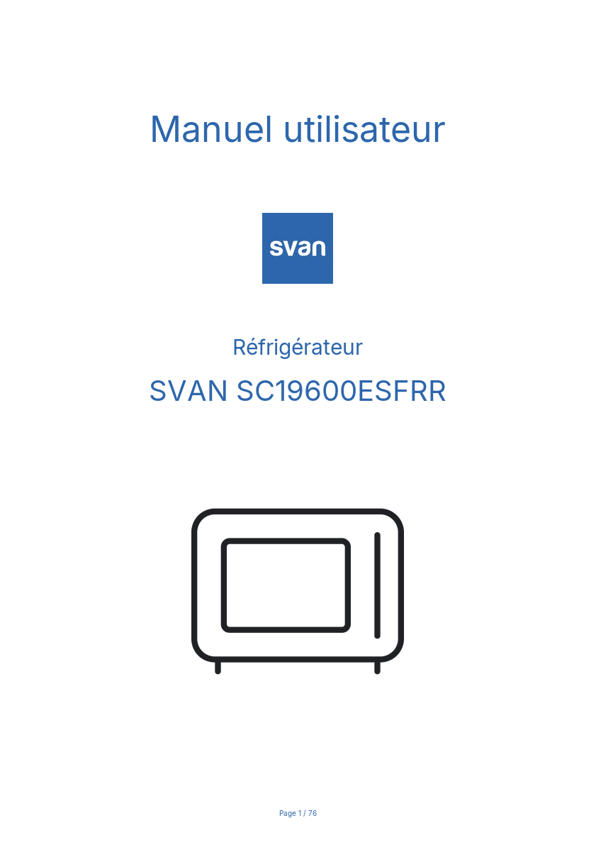 Page n°1 - Manuel utilisateur SVAN SC19600ESFRR