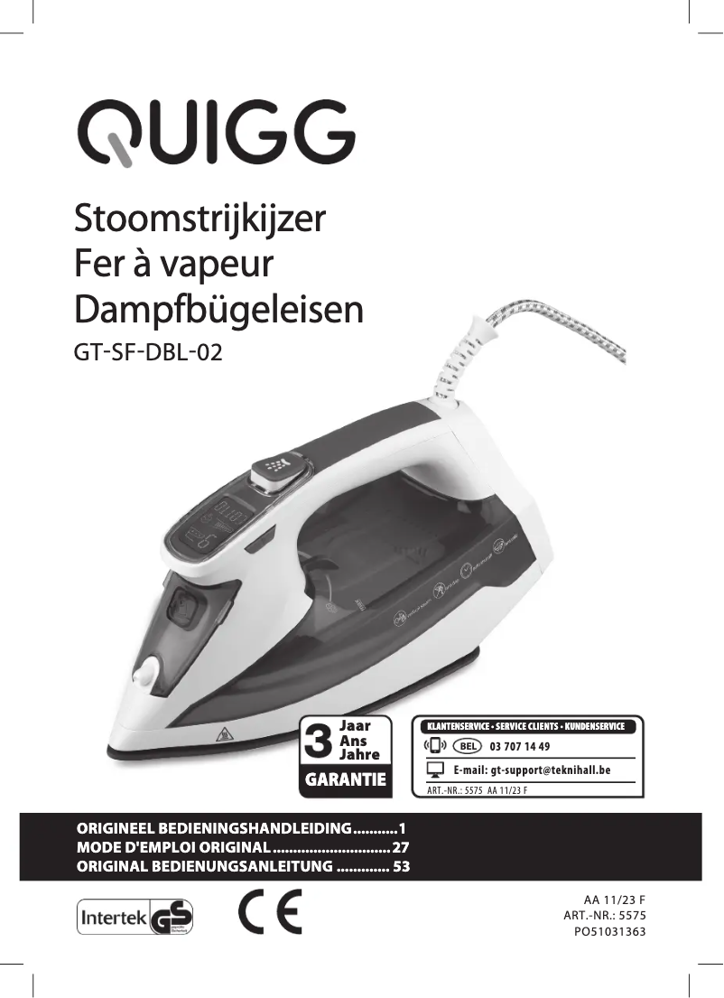 Page 1 de la notice Manuel utilisateur Quigg GT-SF-DBL-02