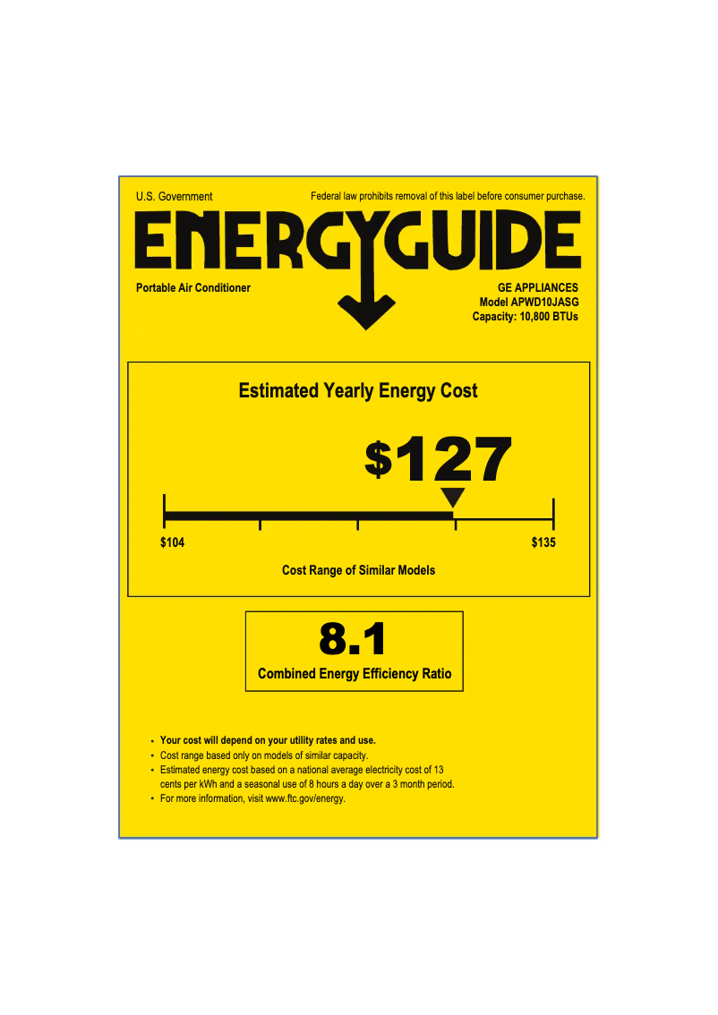 Página 1 del manual Etiqueta energética GE APWD10JASG