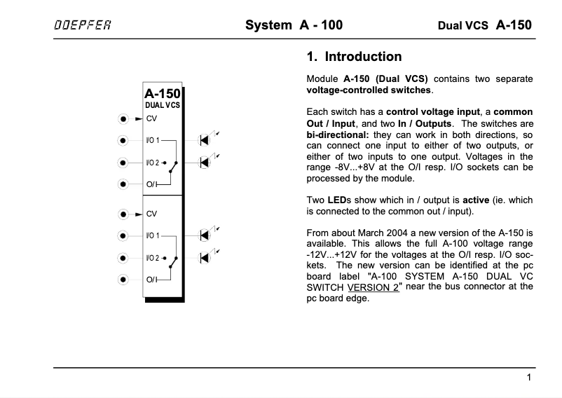 Page 1 de la notice Manuel utilisateur Doepfer A-150