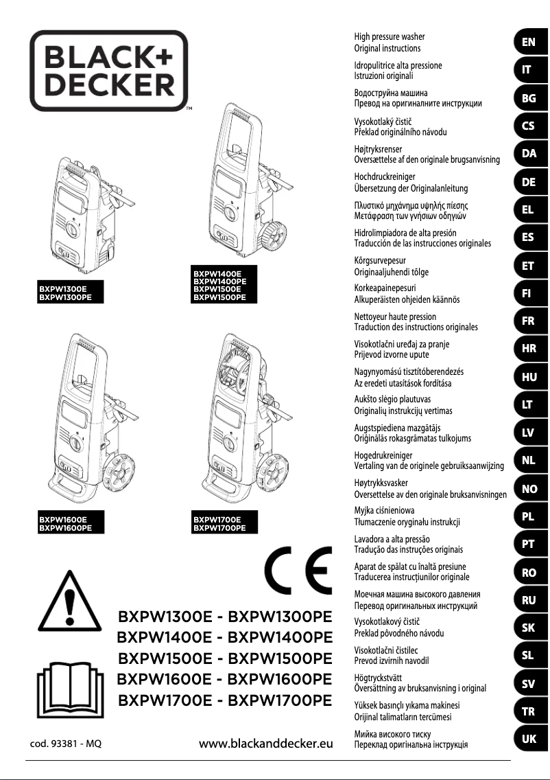 Page 1 de la notice Manuel utilisateur Black & Decker BXPW1400E