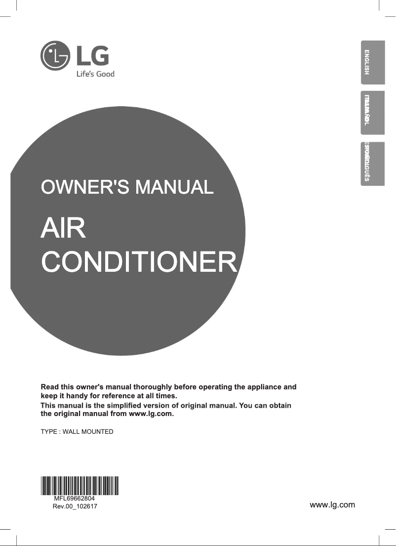 Page 1 de la notice Manuel utilisateur LG AMNW24GSKA0