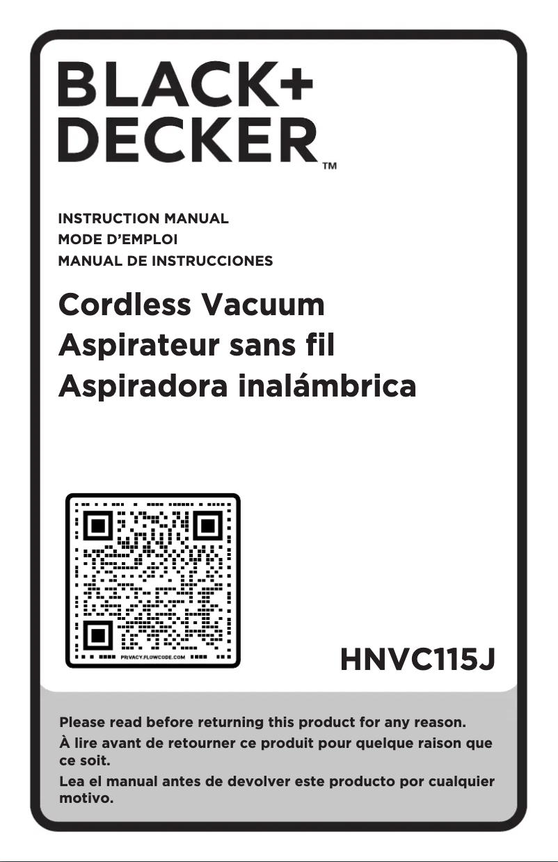 Page 1 de la notice Manuel utilisateur Black & Decker HNVC115J