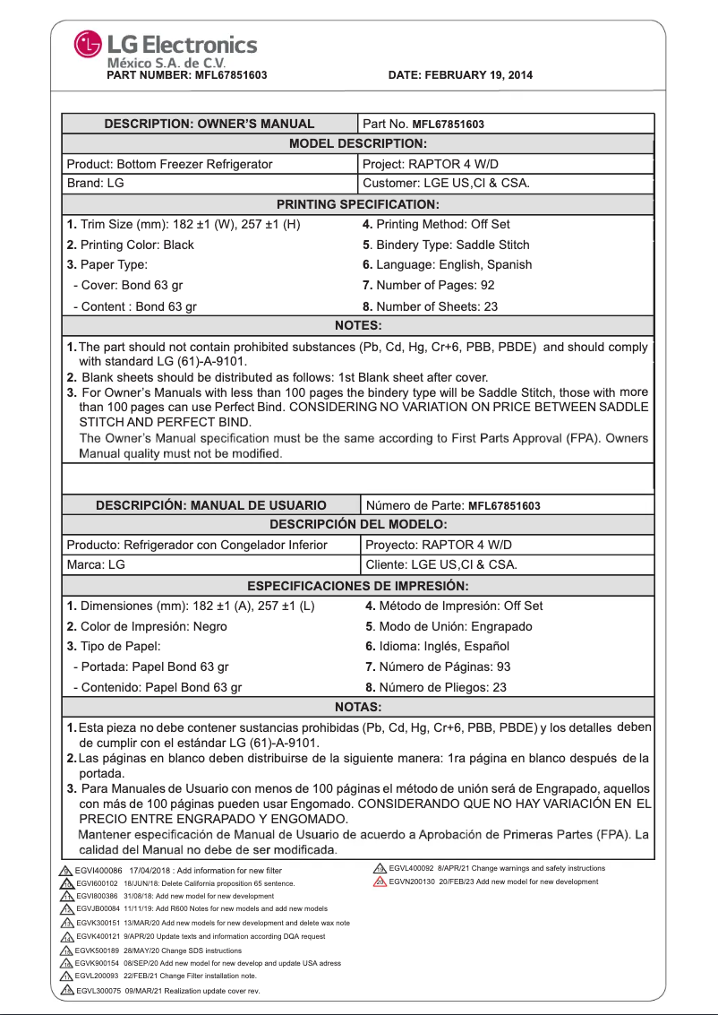 Page 1 de la notice Manuel utilisateur LG LFDS22520S