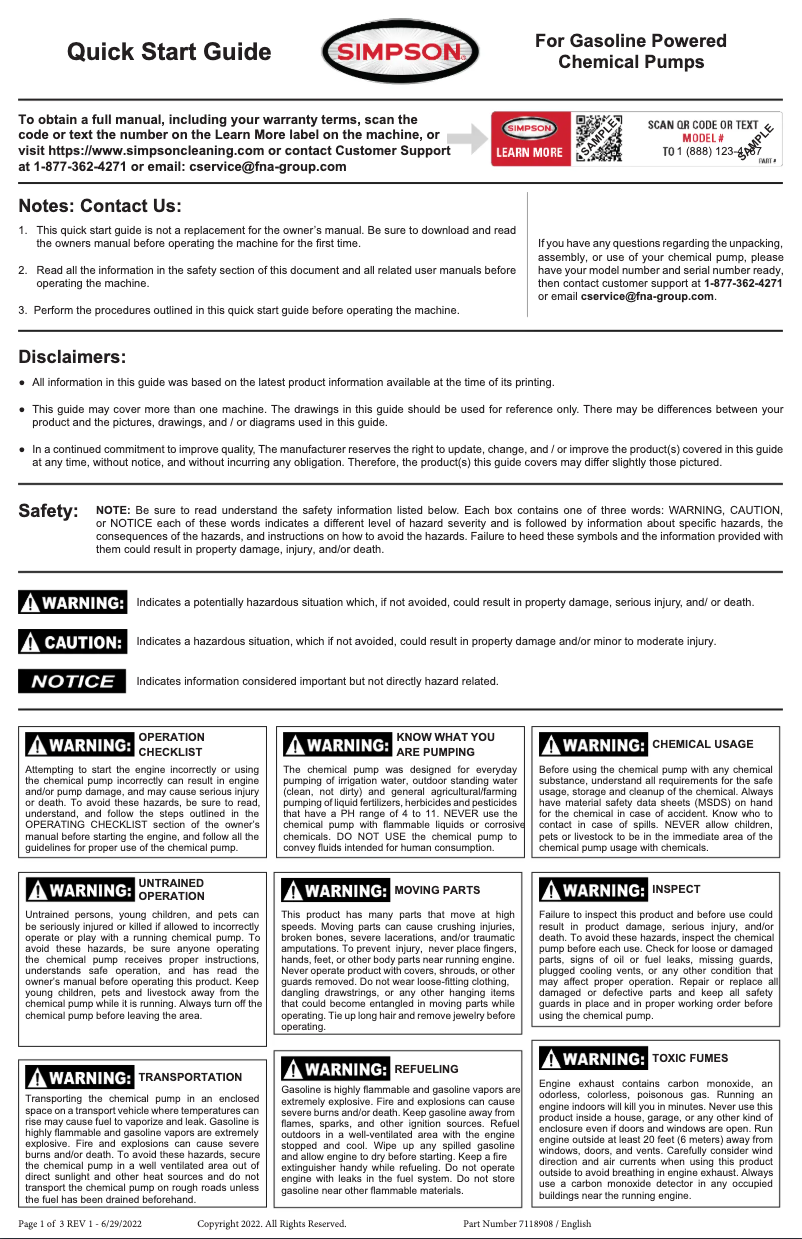 Page n°1 - Guide de démarrage rapide Simpson SCP71009