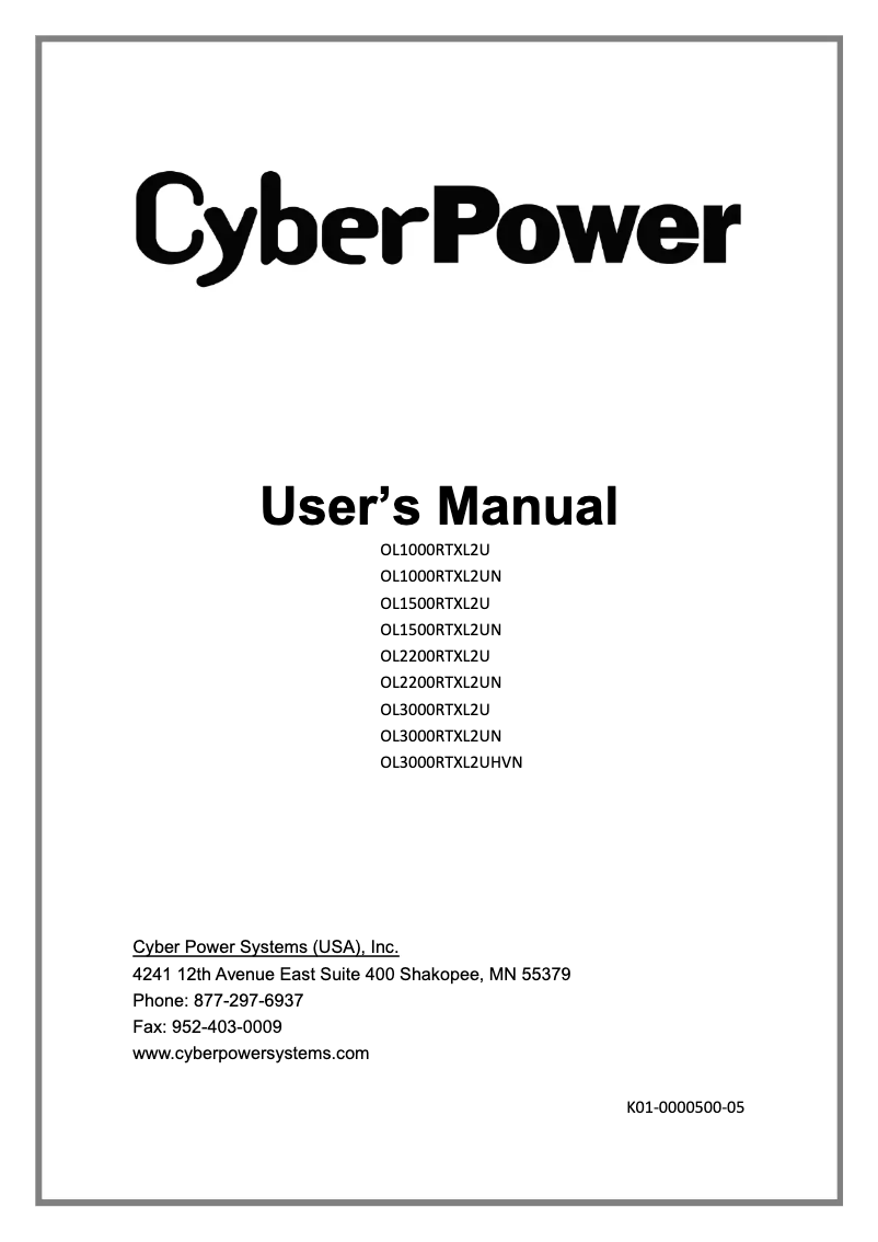 Page 1 de la notice Manuel utilisateur CyberPower Smart App OL1500RTXL2U