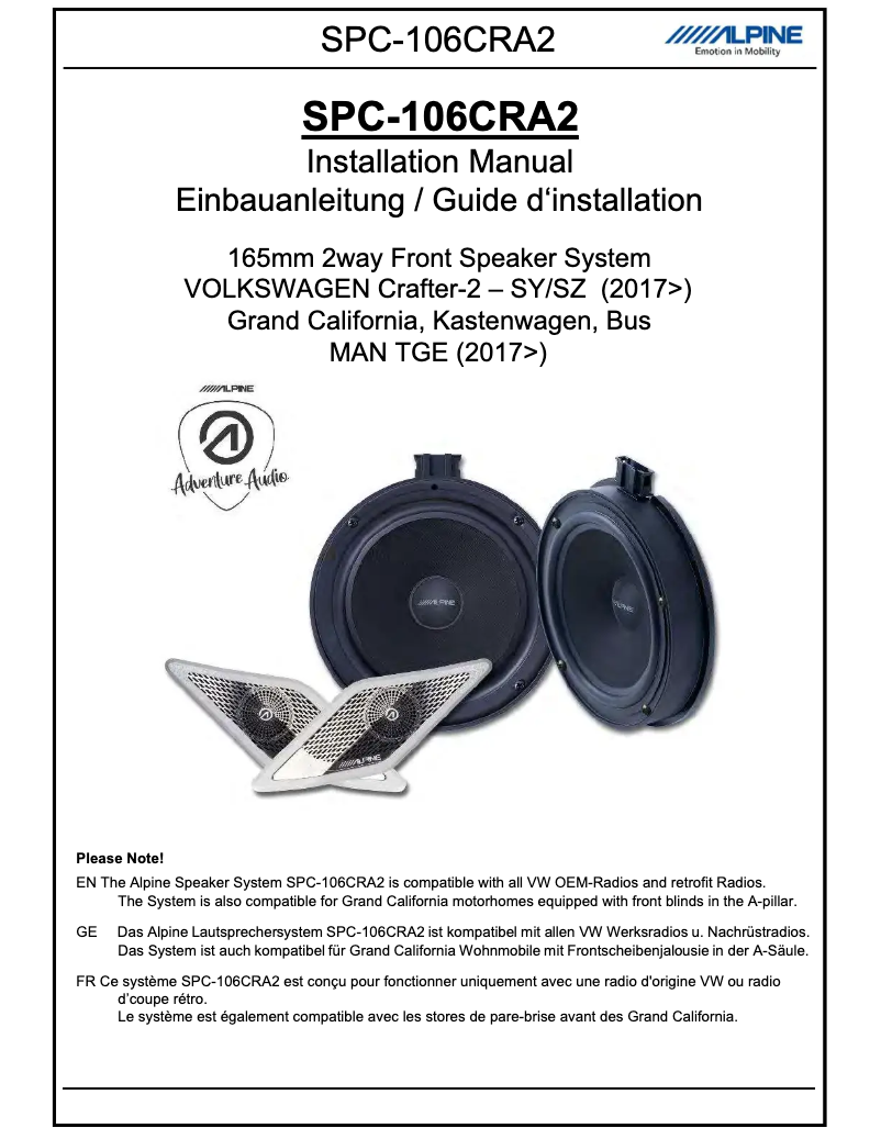 Page 1 de la notice Manuel utilisateur Alpine SPC-106CRA2