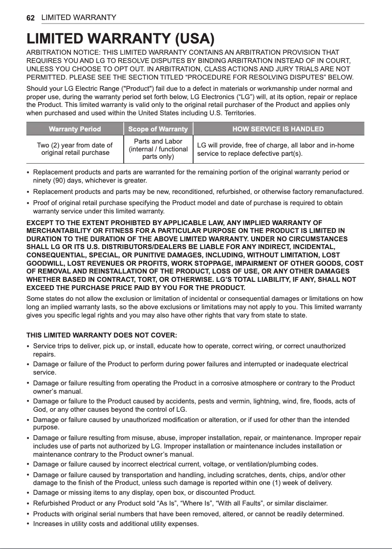 Página 1 del manual Información de garantía LG LSIS3018SS