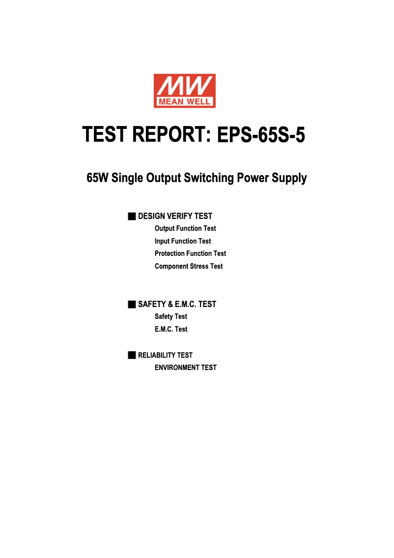 Page 1 de la notice Fiche technique Mean Well EPS-65S-5