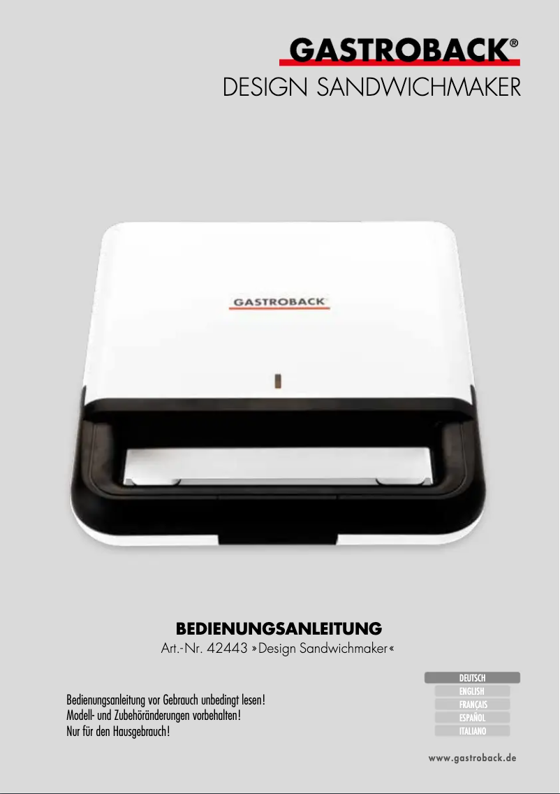Page 1 de la notice Manuel utilisateur Gastroback Design Sandwich Maker 42443