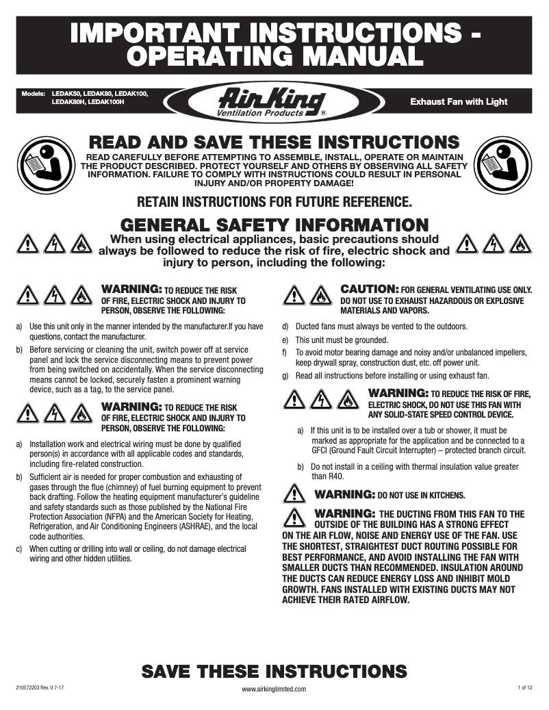 Page n°1 - Guide d'installation Air King LEDAK100