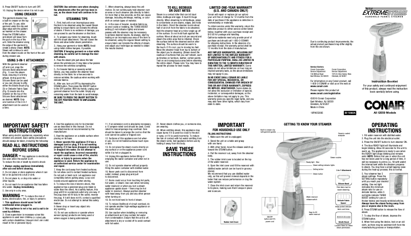 Page 1 de la notice Manuel utilisateur Conair GS59
