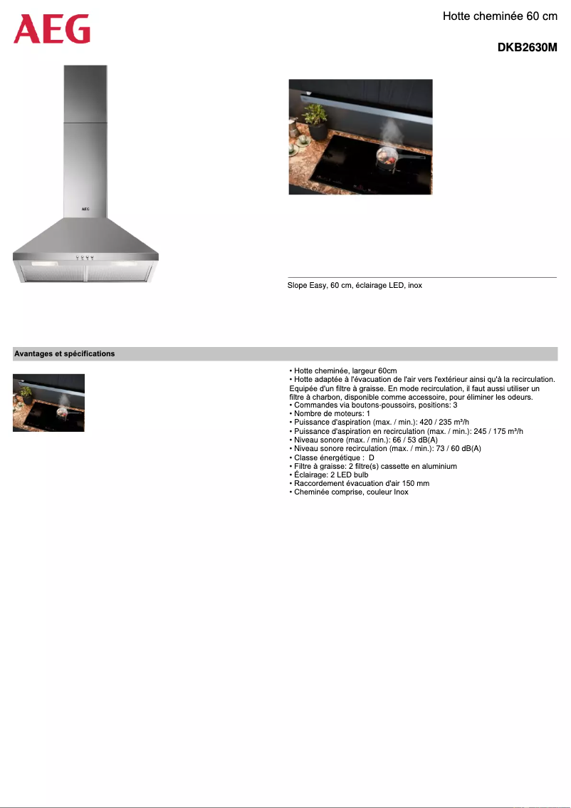 Page 1 de la notice Fiche technique AEG DKB2630M