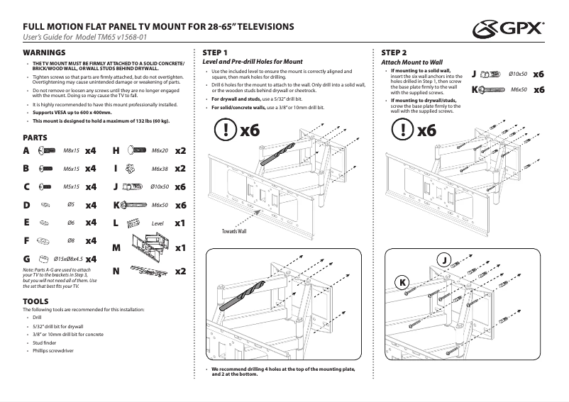 Page 1 de la notice Manuel utilisateur GPX TM65