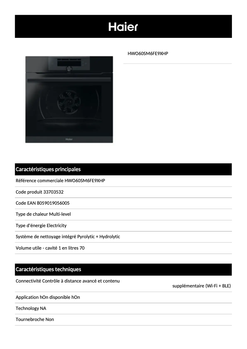 Image de la première page du manuel de l'appareil HWO60SM6FE9XHP