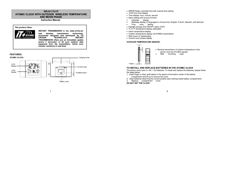 Page n°1 - Manuel utilisateur La Crosse Technology WS-8117U-IT-C