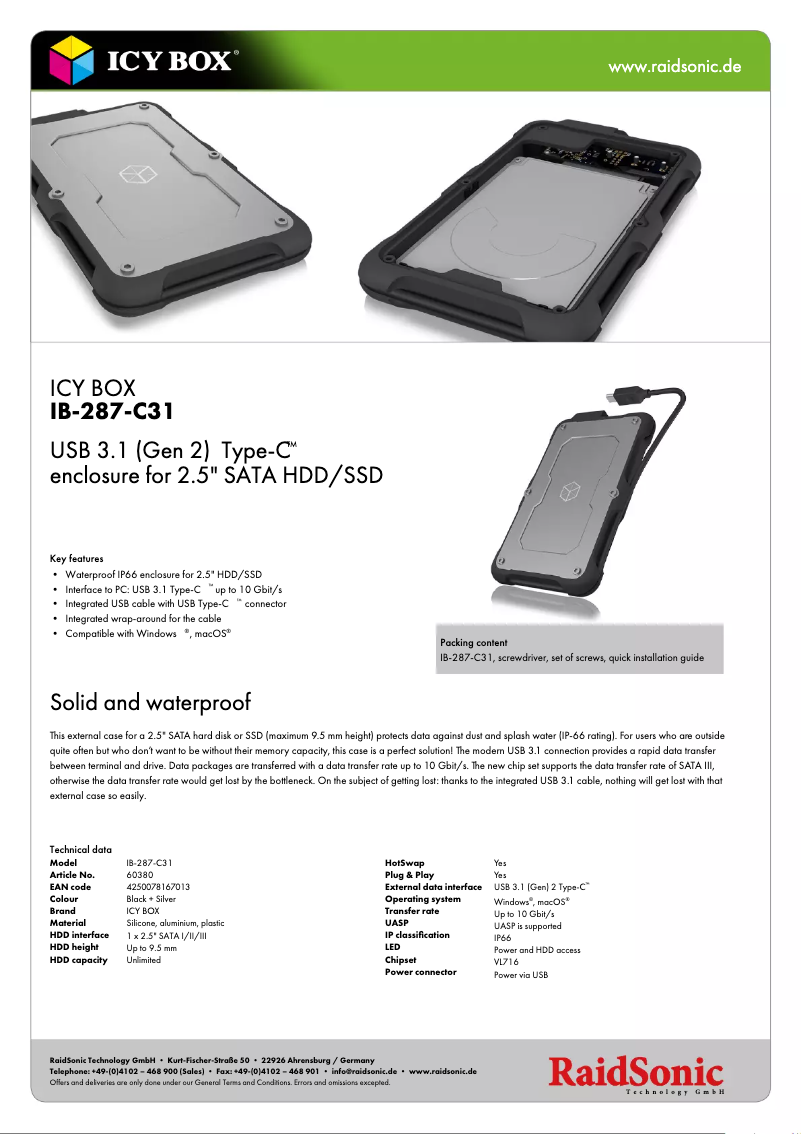 Página 1 del manual Ficha técnica Icy Box IB-287-C31