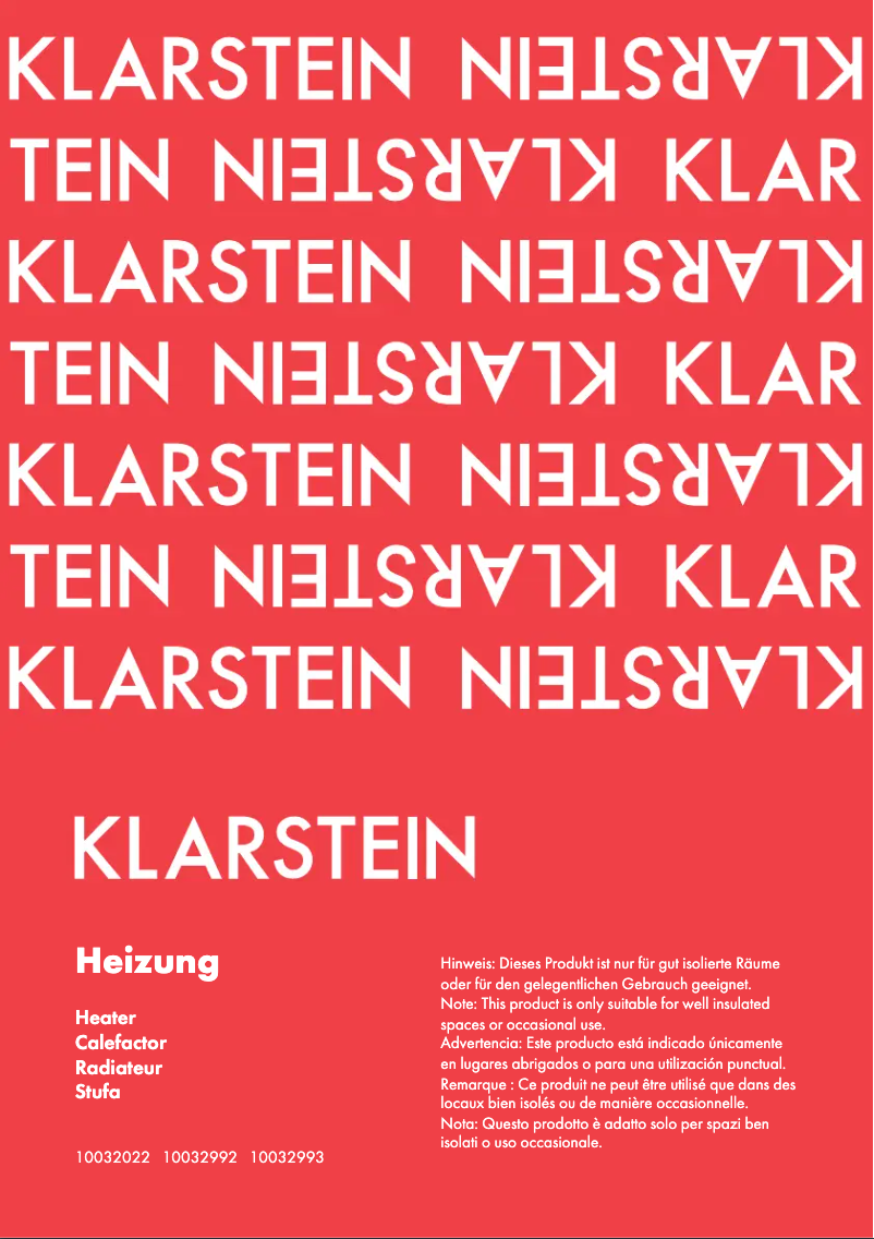 Page 1 de la notice Manuel utilisateur Klarstein 10032993