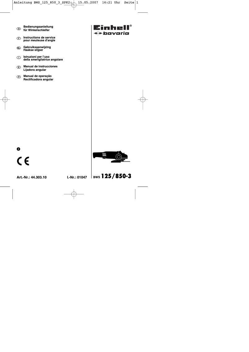Image de la première page du manuel de l'appareil BWS 125/850-3