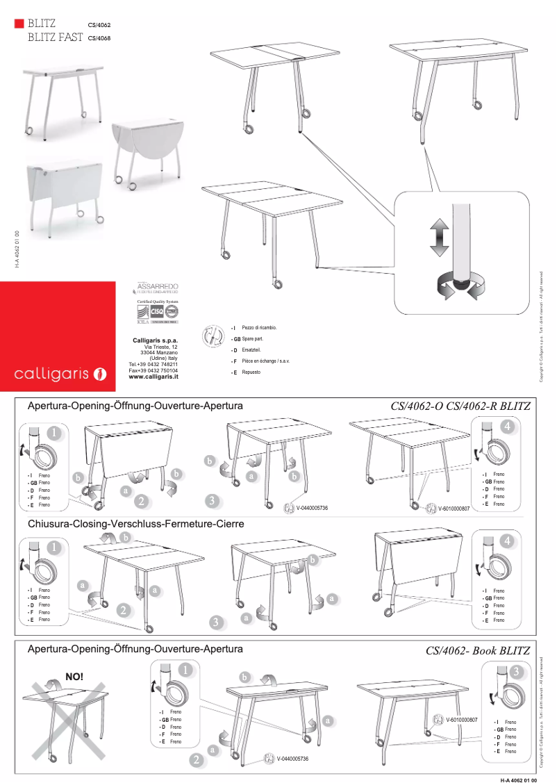 Page 1 of the manual User Manual Calligaris .com Blitz CS/4062-O