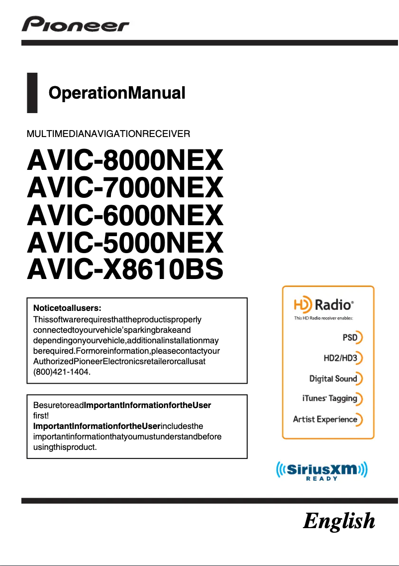 Page 1 de la notice Manuel utilisateur Pioneer AVIC-X8610BS