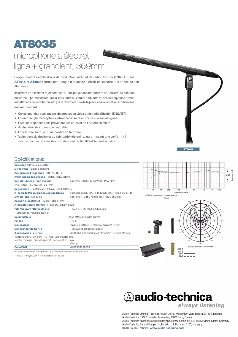 Página 1 del manual Ficha técnica Audio-Technica AT8035