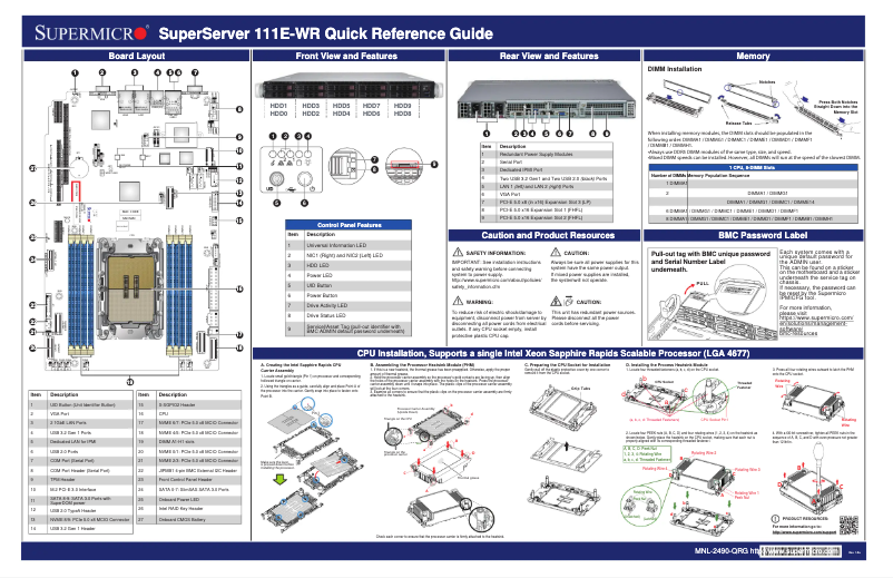 Page 1 de la notice Manuel utilisateur Supermicro SuperServer SYS-111E-WR