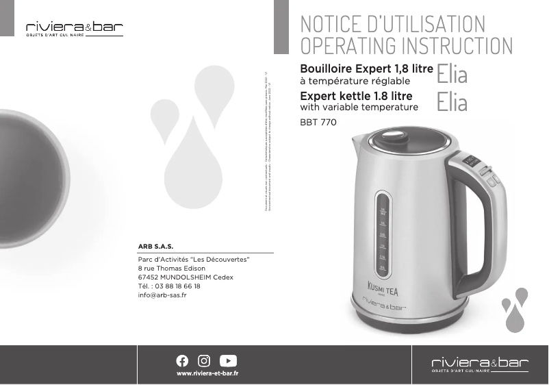 Imagen de la primera página del manual del dispositivo Elia BBT770