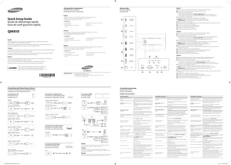 Page 1 de la notice Guide d'installation Samsung QM85D