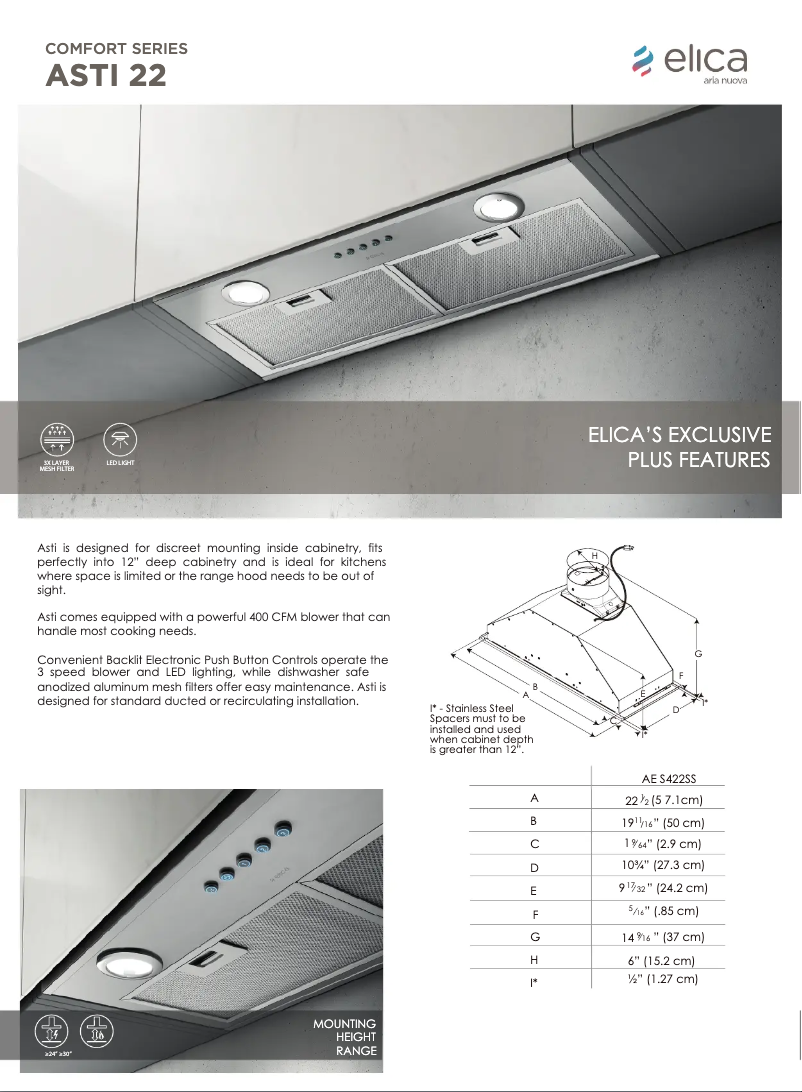 Page n°1 - Fiche technique Elica Asti EAS422SS
