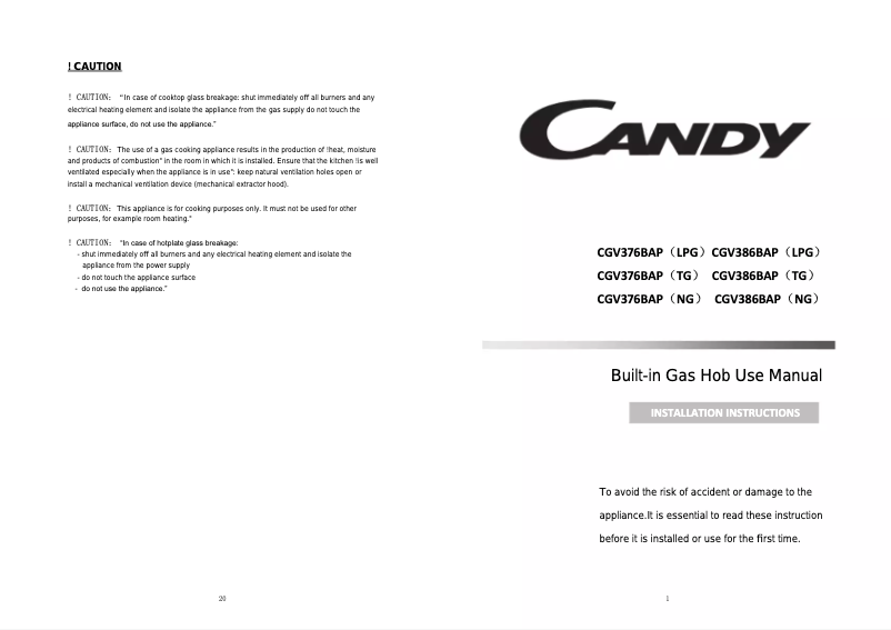 Page 1 de la notice Manuel utilisateur Candy CGV386BAP