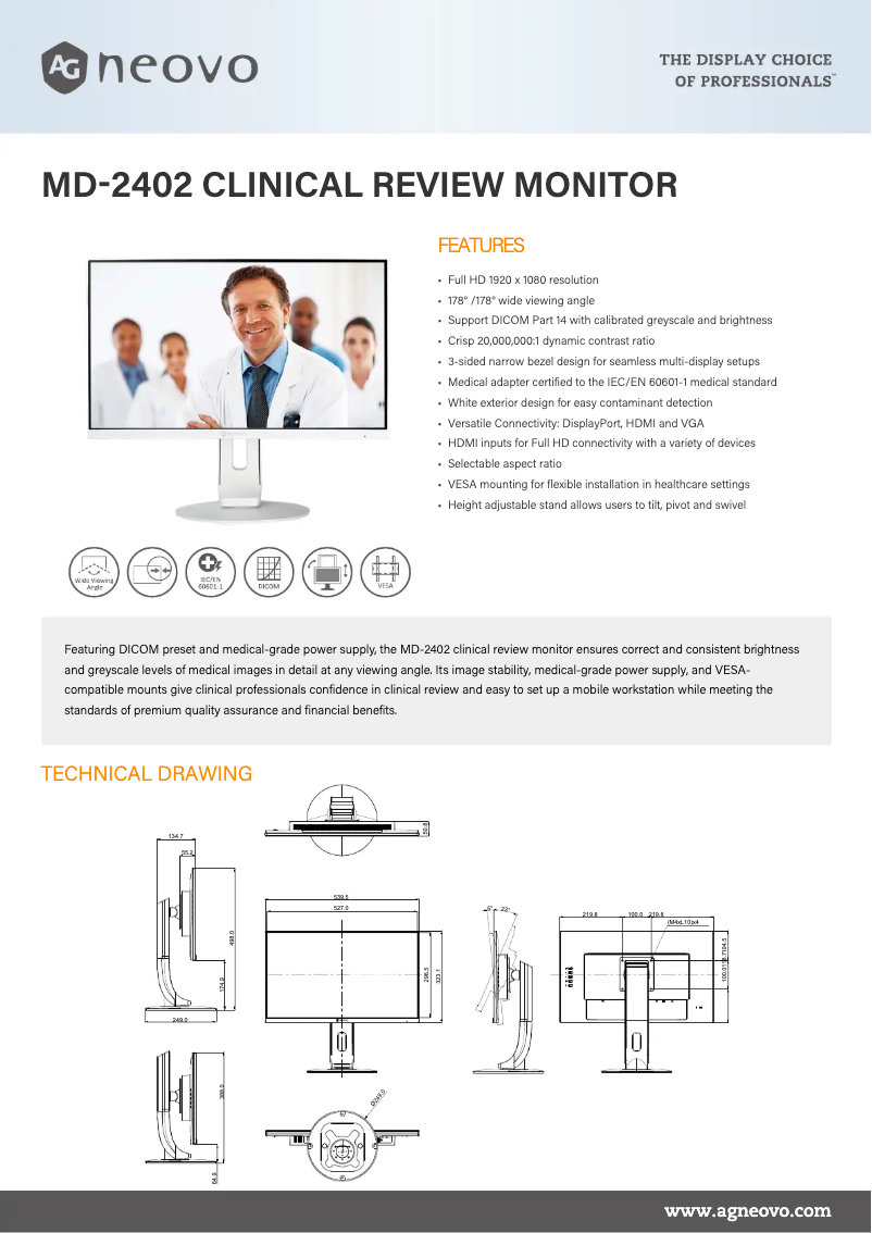 Page 1 de la notice Fiche technique AG Neovo MD-2402