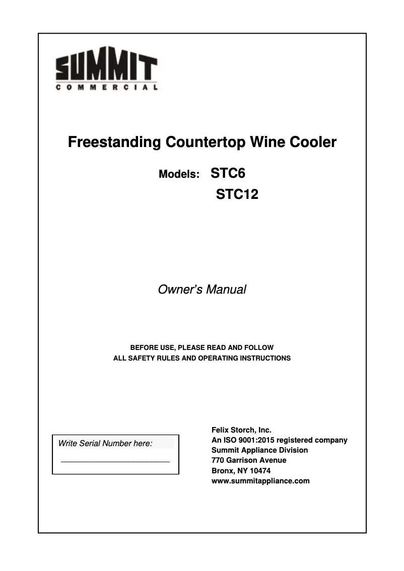 Page 1 de la notice Manuel utilisateur Summit STC12