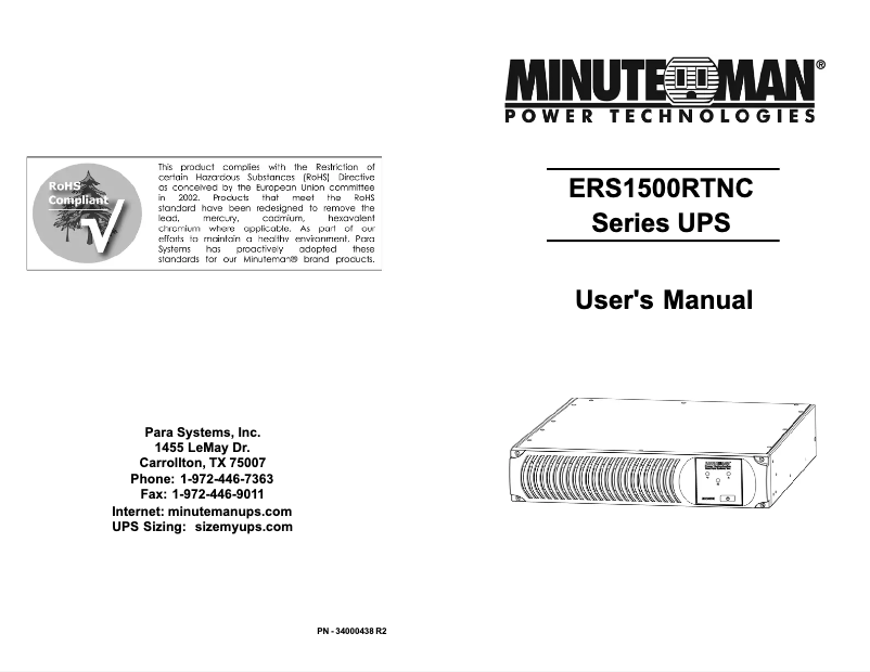 Página 1 del manual Manual de usuario Minuteman ERS1500RTNC