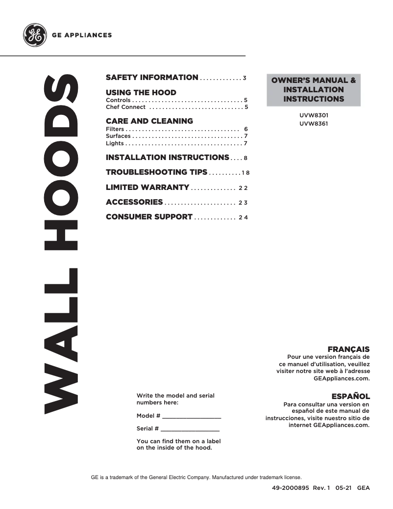 Page 1 de la notice Guide d'installation Monogram UVW8361SLSS