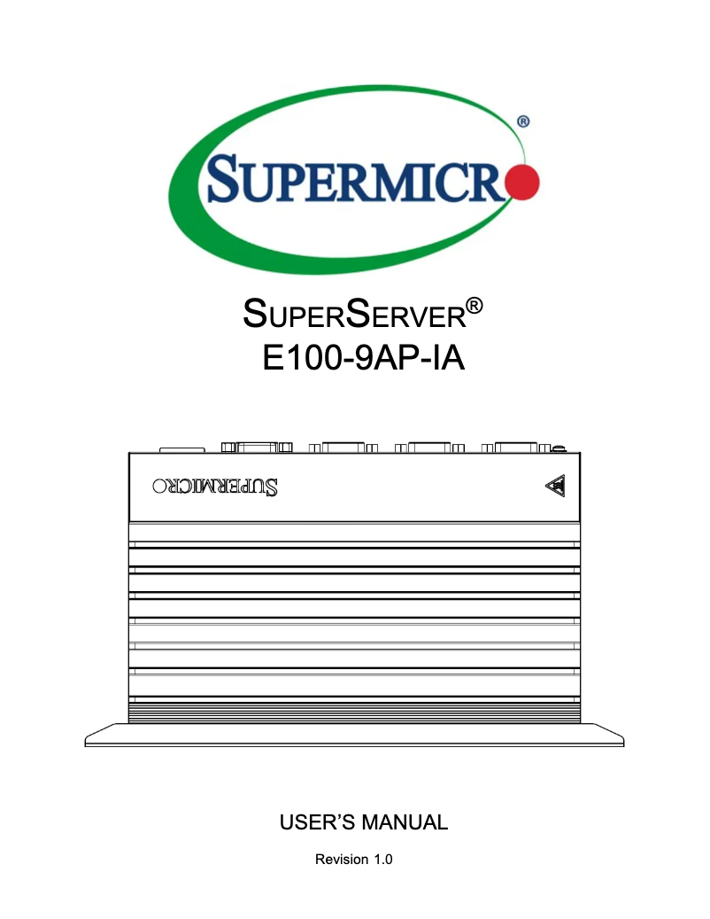 Image de la première page du manuel de l'appareil SuperServer E100-9AP-IA