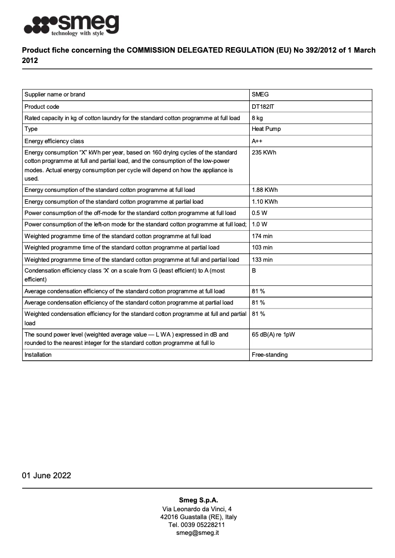 Page 1 de la notice Brochure Smeg DT182IT