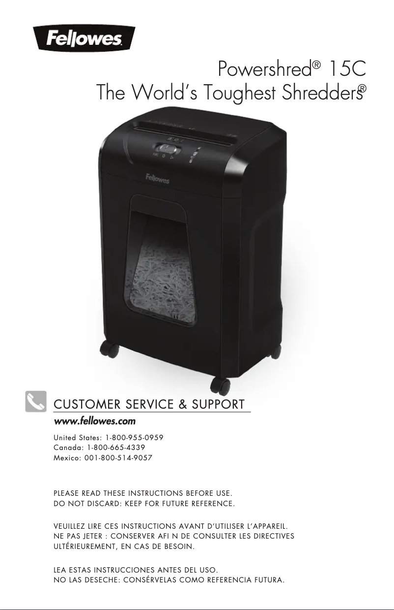 Image de la première page du manuel de l'appareil Powershred 15C