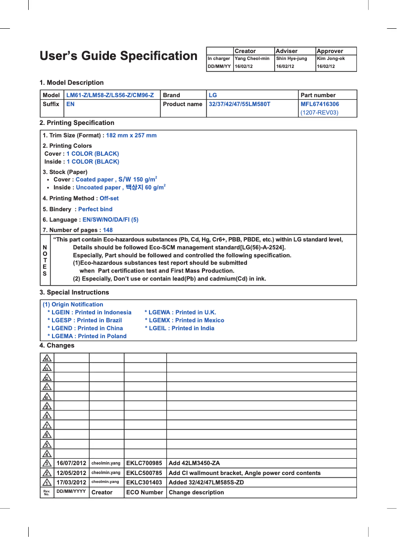 Página 1 del manual Manual de usuario LG 37LM611T