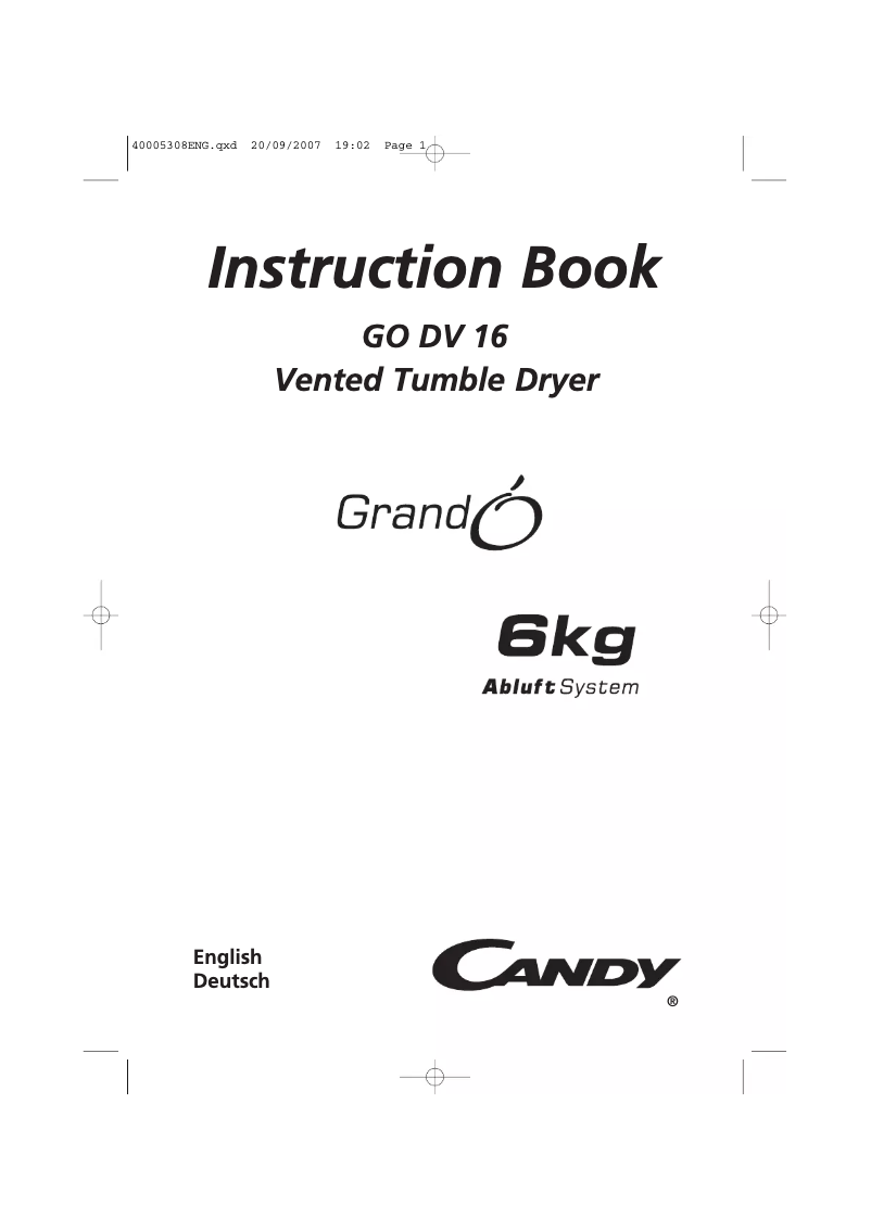 Page 1 de la notice Manuel utilisateur Candy GO DV 16-84