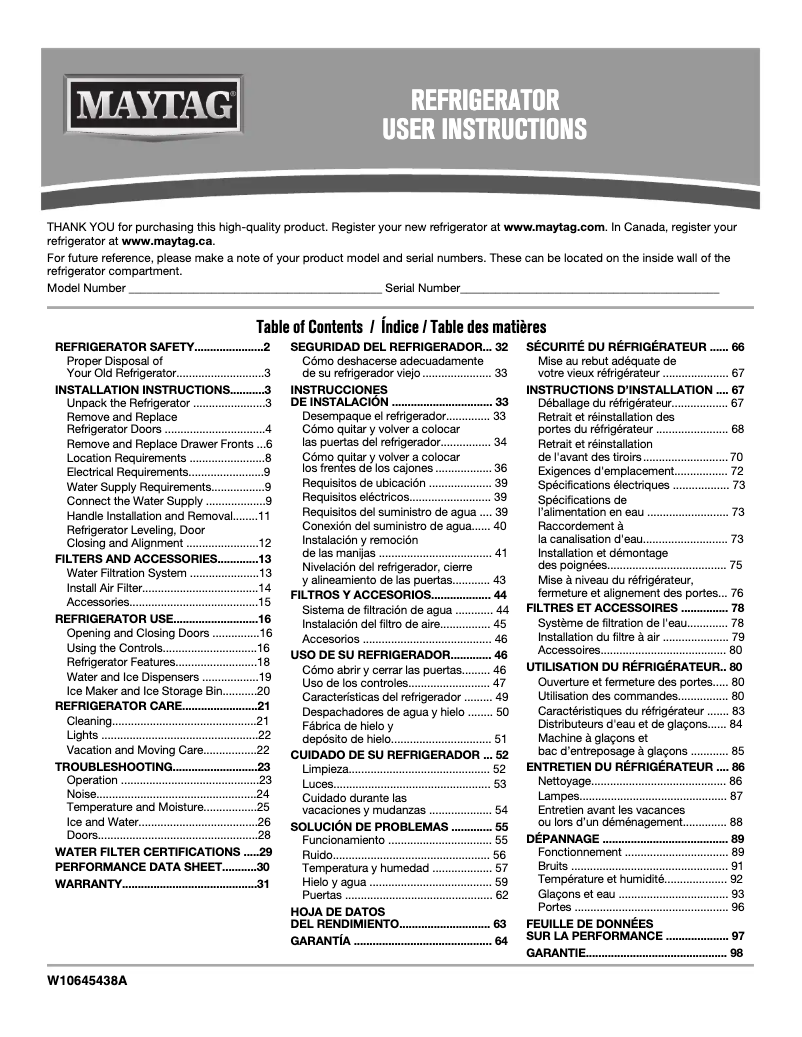 Page 1 de la notice Manuel utilisateur Maytag MFX2876DRE
