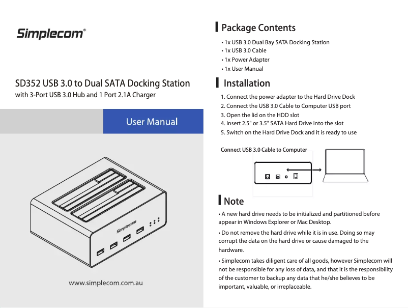Page 1 de la notice Manuel utilisateur Simplecom SD352