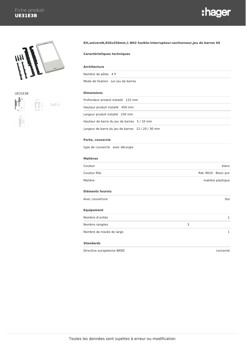 Page n°1 - Manuel utilisateur Hager UE31E3B
