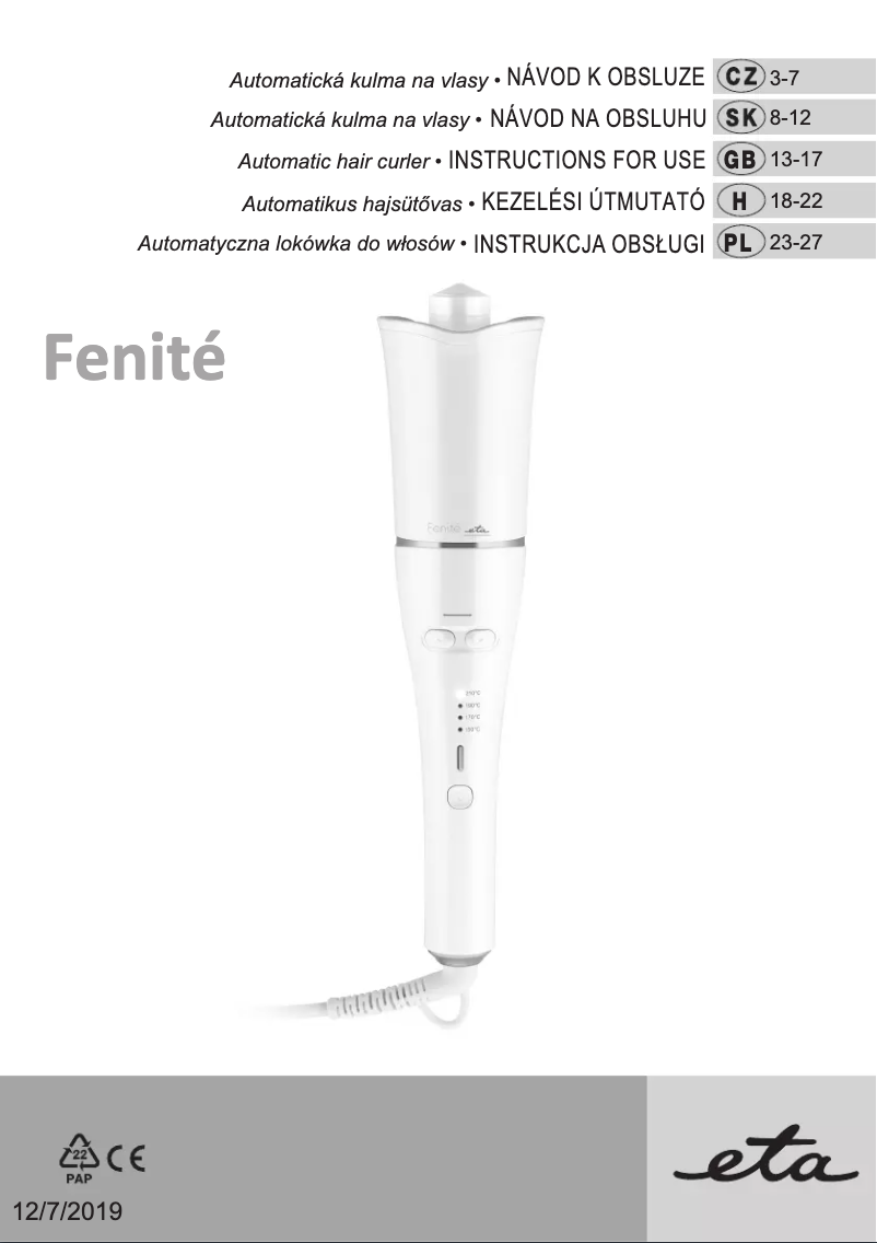 Page 1 de la notice Manuel utilisateur Eta Fenité 932790000