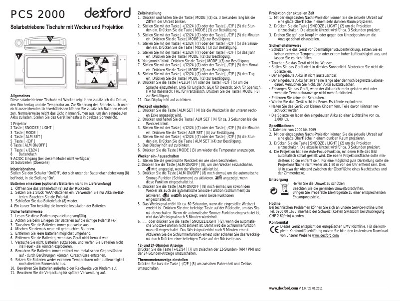 Page 1 of the manual User Manual Dexford PCS 2000