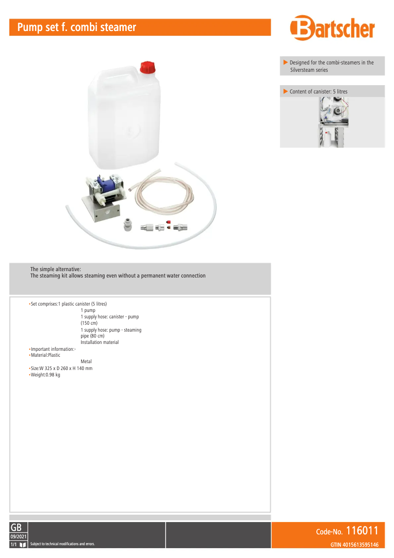 Page n°1 - Manuel utilisateur Bartscher 116011